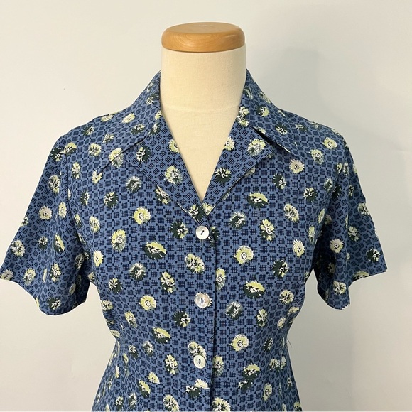 Vintage 90s y2k Floral Shirtdress button up blue 0057 Jaclyn smith classics - Picture 3 of 12